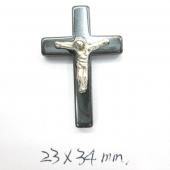 Hematite Cross Pendant 23x34mm Silver Jesus